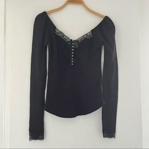 Free People black ribbed lace long sleeve shirt